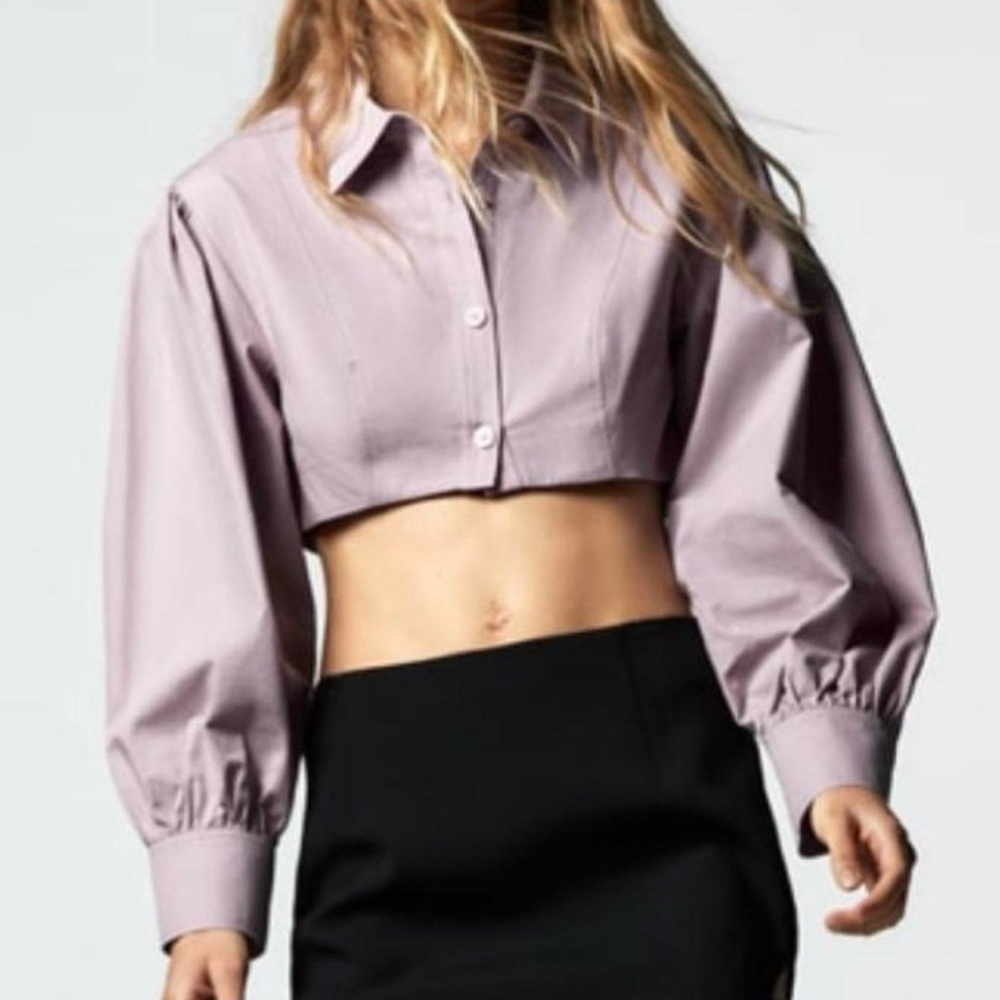 Zara Lilac Button Down Cropped Shirt